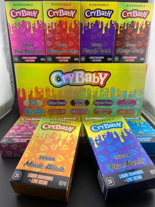 Crybaby disposable is a vape pen that comes pre-loaded with high quality premium live resin liquid diamond 2g cannabis oil ready to use once removed from the box.